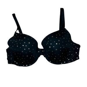 Victoria's Secret Lined Demi Black Gold Star Underwire Bra, 36C